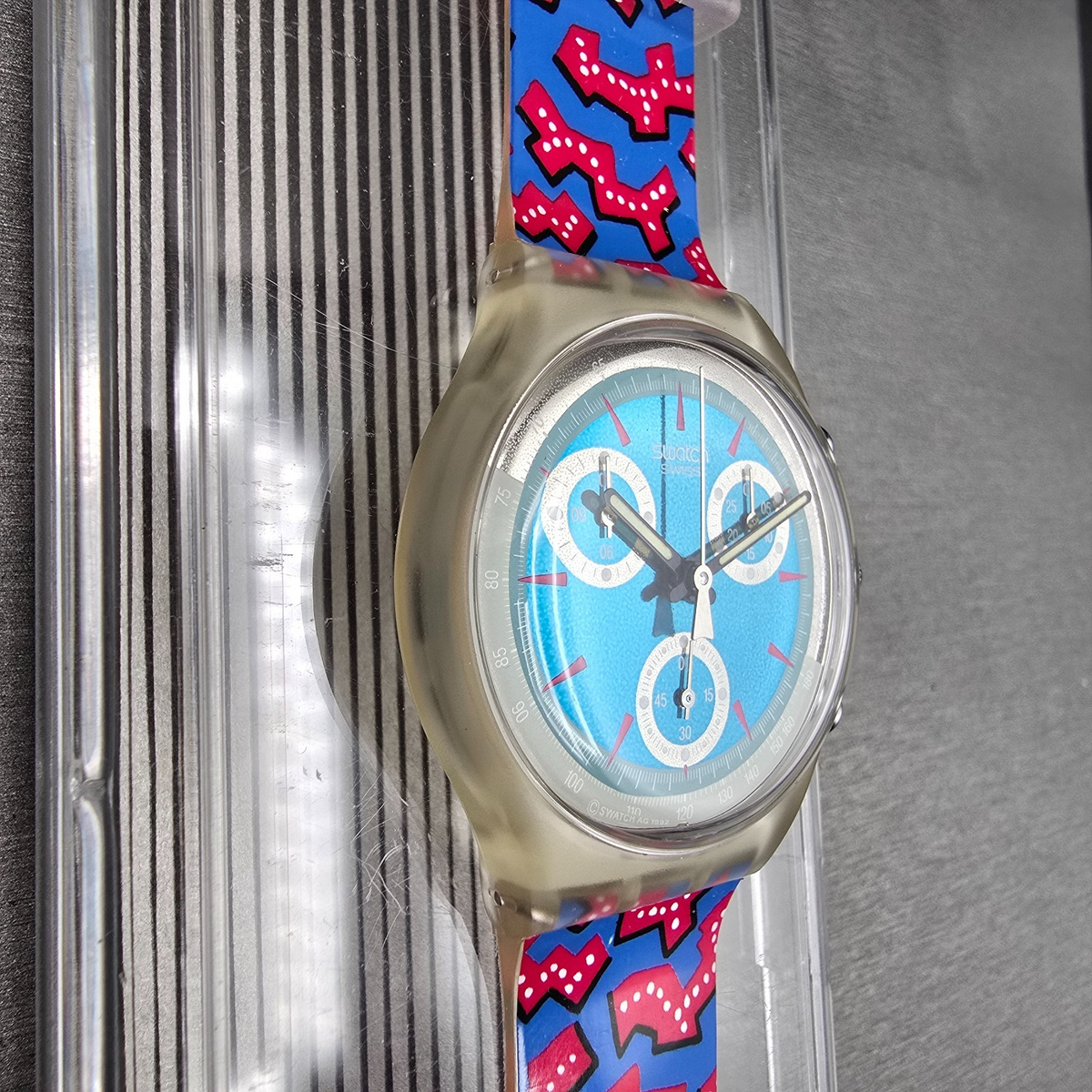 Swatch Chrono Wild Card Watch Men 37mm Blue Dial Clear Case SCK100 New Batt NOS5