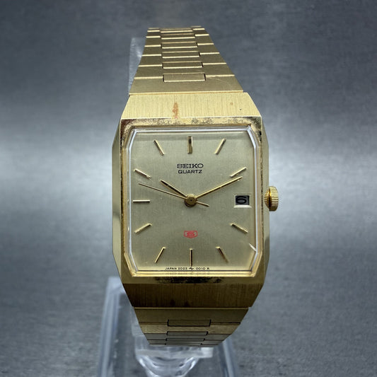 Seiko 5 Tank Watch Women 21mm Champagne Dial Gold Tone Date 2022-5000 NewBattery0
