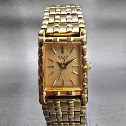 Seiko Watch Women 16mm Gold Dial Gold Tone Rectangle 1N01-5A69 New Battery VTG0