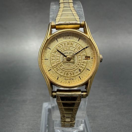 Seiko Watch Women 22mm Champagne Dial Gold Tone Date Round 2A22-0229 New Battery0