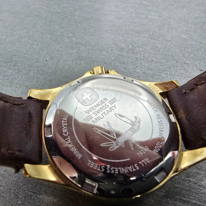 Wenger Swiss Military Watch Women 28mm White Dial Gold Tone Date 79240 New BattL9