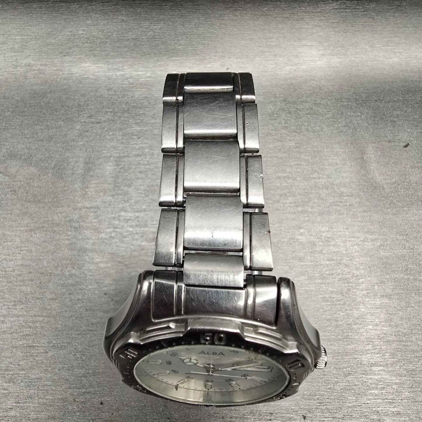 Seiko Alba Watch Men 41mm White Dial Silver Tone Daydate Round V743-8B60 New Bat4
