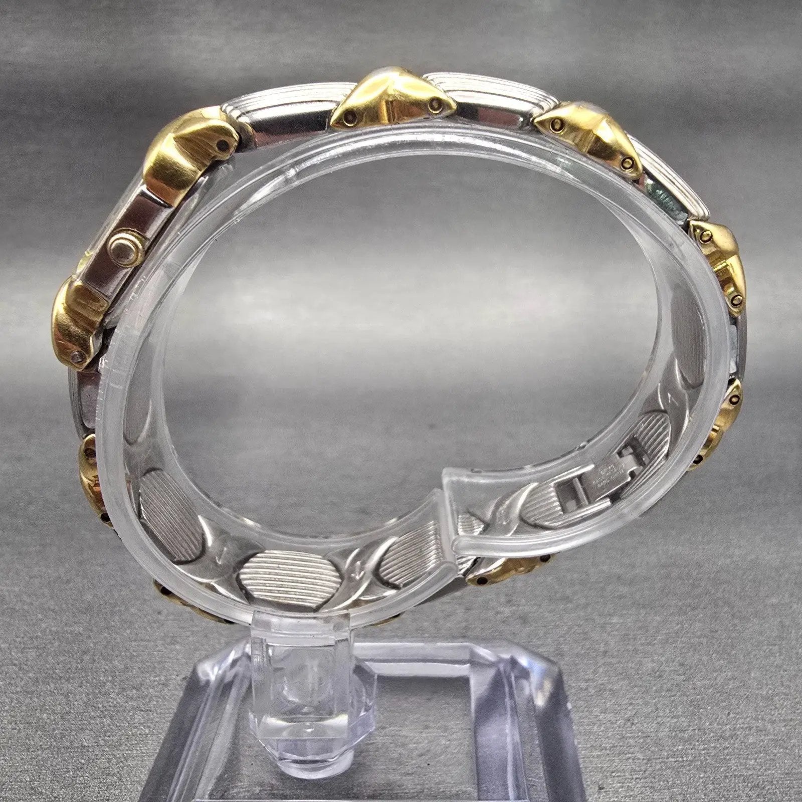 Seiko Watch Women 14mm White Dial Two Tone Rectangle 2E20-7389 New Battery VTG6