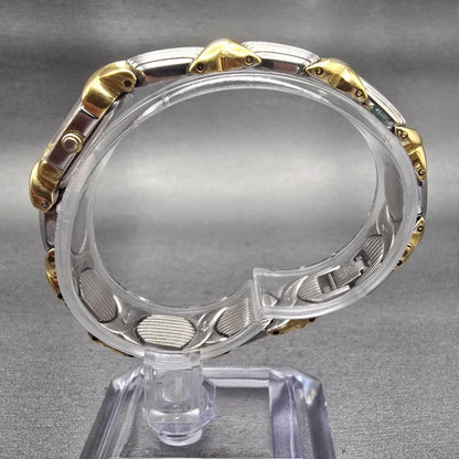 Seiko Watch Women 14mm White Dial Two Tone Rectangle 2E20-7389 New Battery VTG6