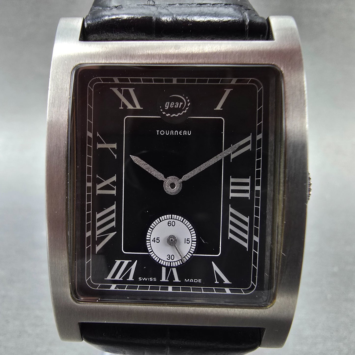 Tourneau Watch Gear Watch Men 28mm Black Dial Steel Small Seconds New Battery1