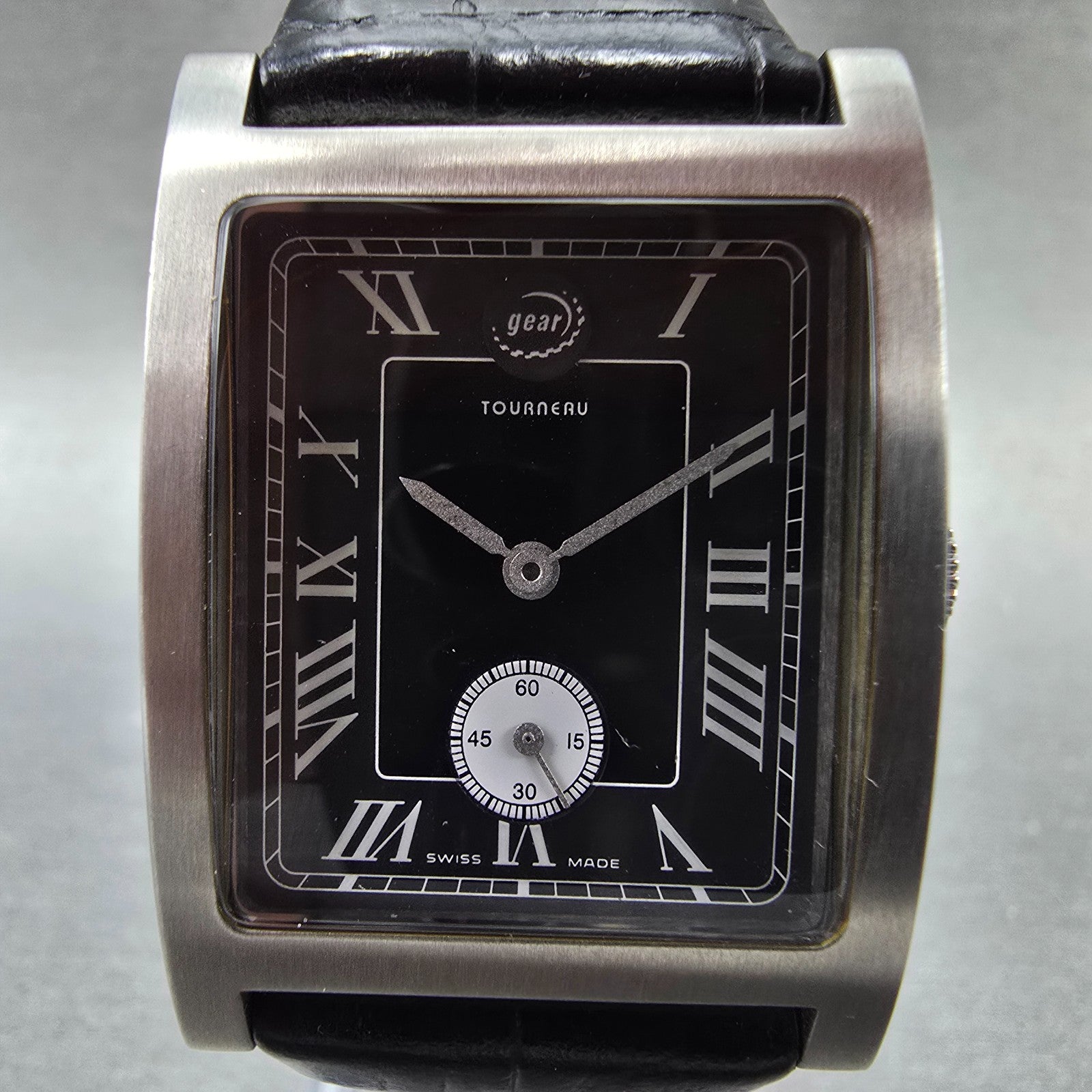 Tourneau Watch Gear Watch Men 28mm Black Dial Steel Small Seconds New Battery1