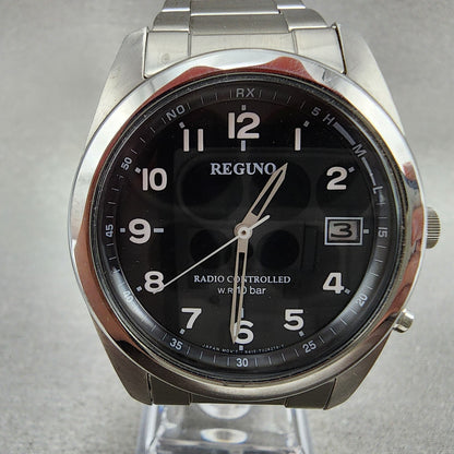 Reguno Watch Men 37mm Black Dial Silver Tone Date Solar H415T017274 Works3