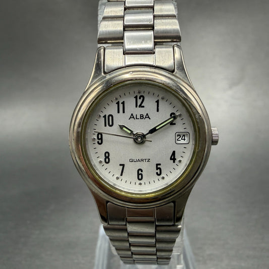 Seiko Alba Watch Women 23mm Silver Dial Silver Tone Date V782-X104 New Battery0