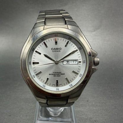 Casio Lineage Titanium Watch Men 38mm Silver Dial Daydate LIN-171J New Battery L0