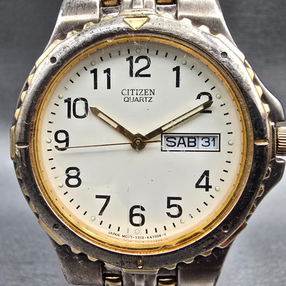 Citizen Watch Men 35mm Ivory Dial Two Tone Daydate Round 1102-K13068 New Battery1