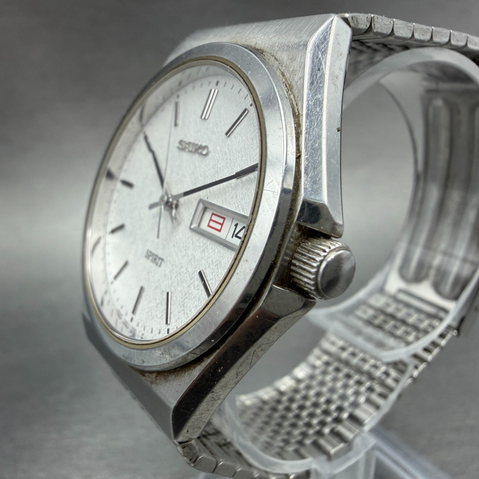 Seiko Spirit Watch Men 35mm Silver Dial Silver Tone Daydate 7N93-7000 New Batt2