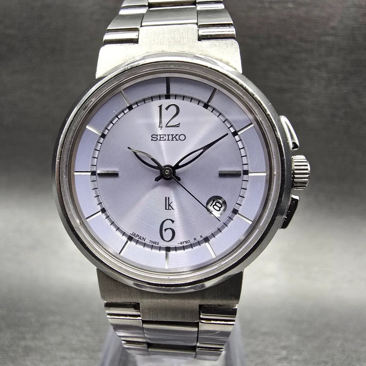 Seiko Lukia Watch Women 29mm Purple Dial Silver Tone Date Round 7N82-6E00 NewBat1