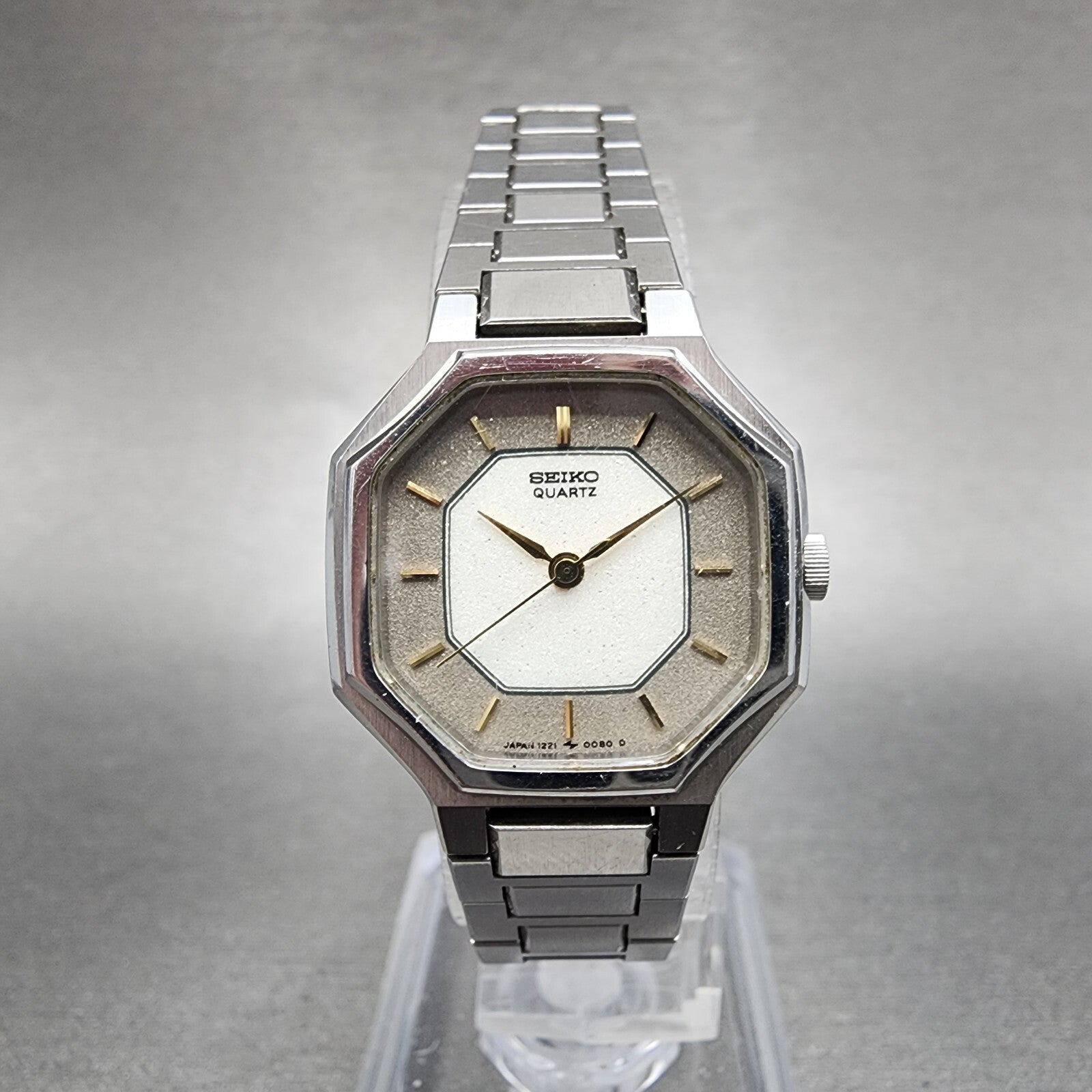 Seiko Watch Women 23mm White Dial Stainless Steel Octagon 12215040 New Battery0