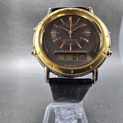 Citizen Analog Digital Watch Men 38mm Black Dial TwoTone Alarm Chronograph PARTS7