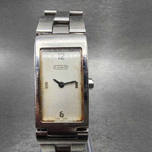 Coach Tank Watch Women 18mm White Dial Silver Tone Rectangle W040 New Battery0