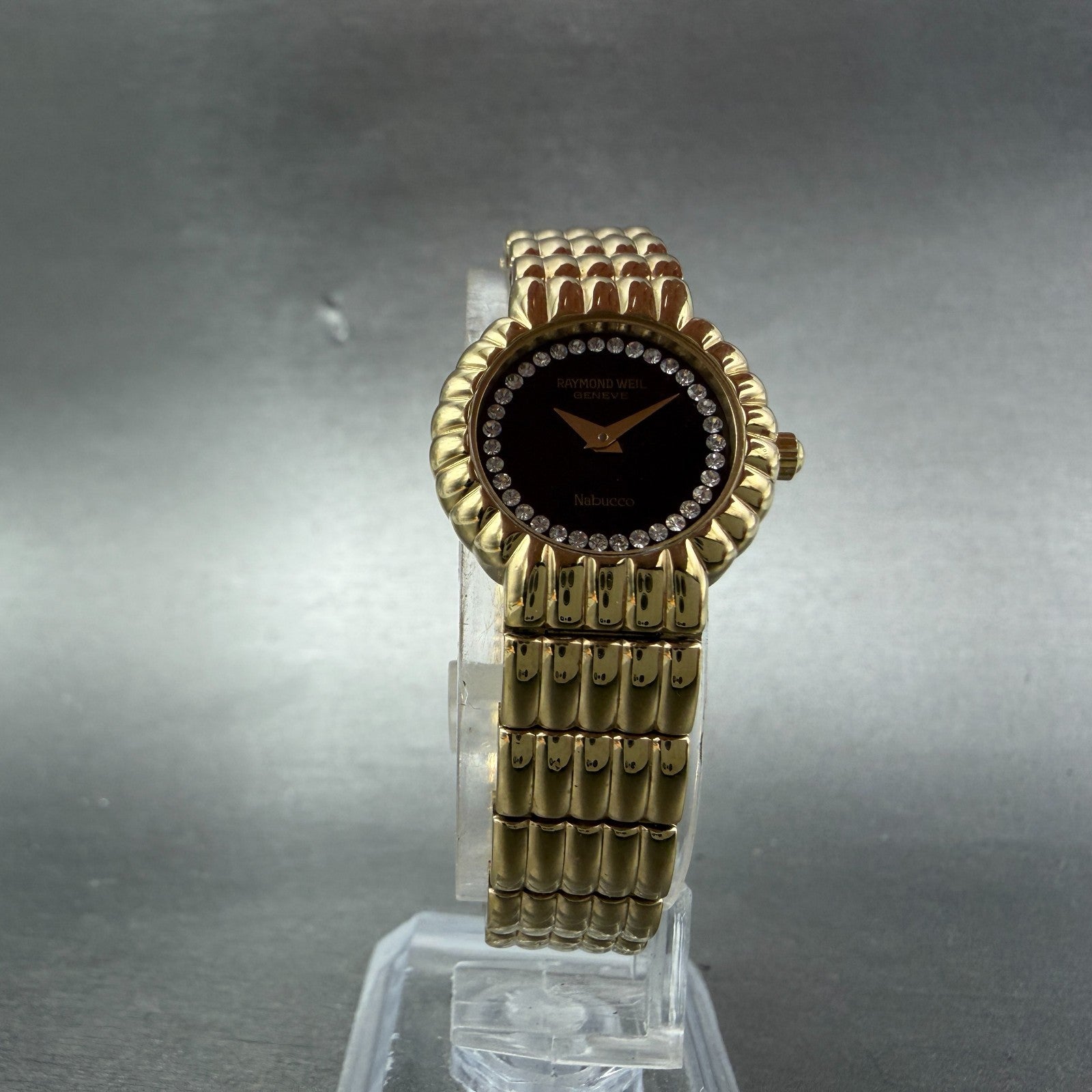 Raymond Weil Nabucco Watch Women 21mm Black Dial Gold Plated Round 3759 New batt5