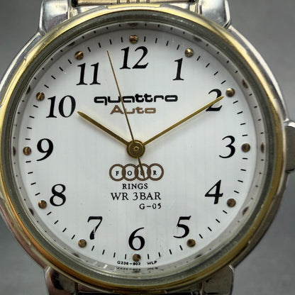 Audi Quattro Watch Unisex 32mm White Dial Two Tone Round New Battery Vintage1