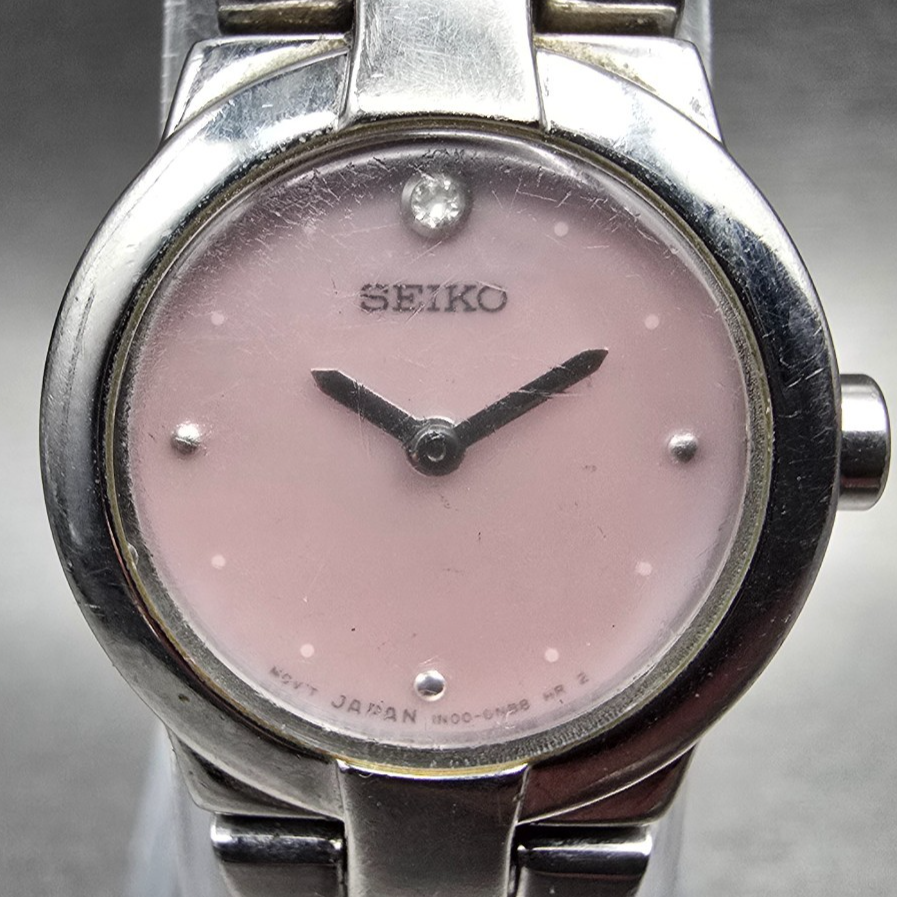 Seiko Watch Women 20mm Pink MOP Dial Silver Tone Round 1N00-0GM0 New Battery VTG1