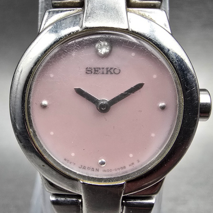 Seiko Watch Women 20mm Pink MOP Dial Silver Tone Round 1N00-0GM0 New Battery VTG1