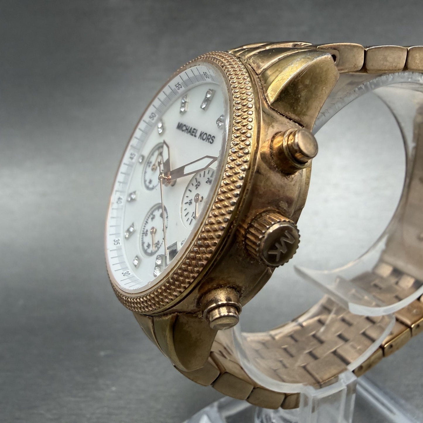 Michael Kors Ritz Chronograph Watch Women 37mm MOP Dial Rose Gold New Battery2
