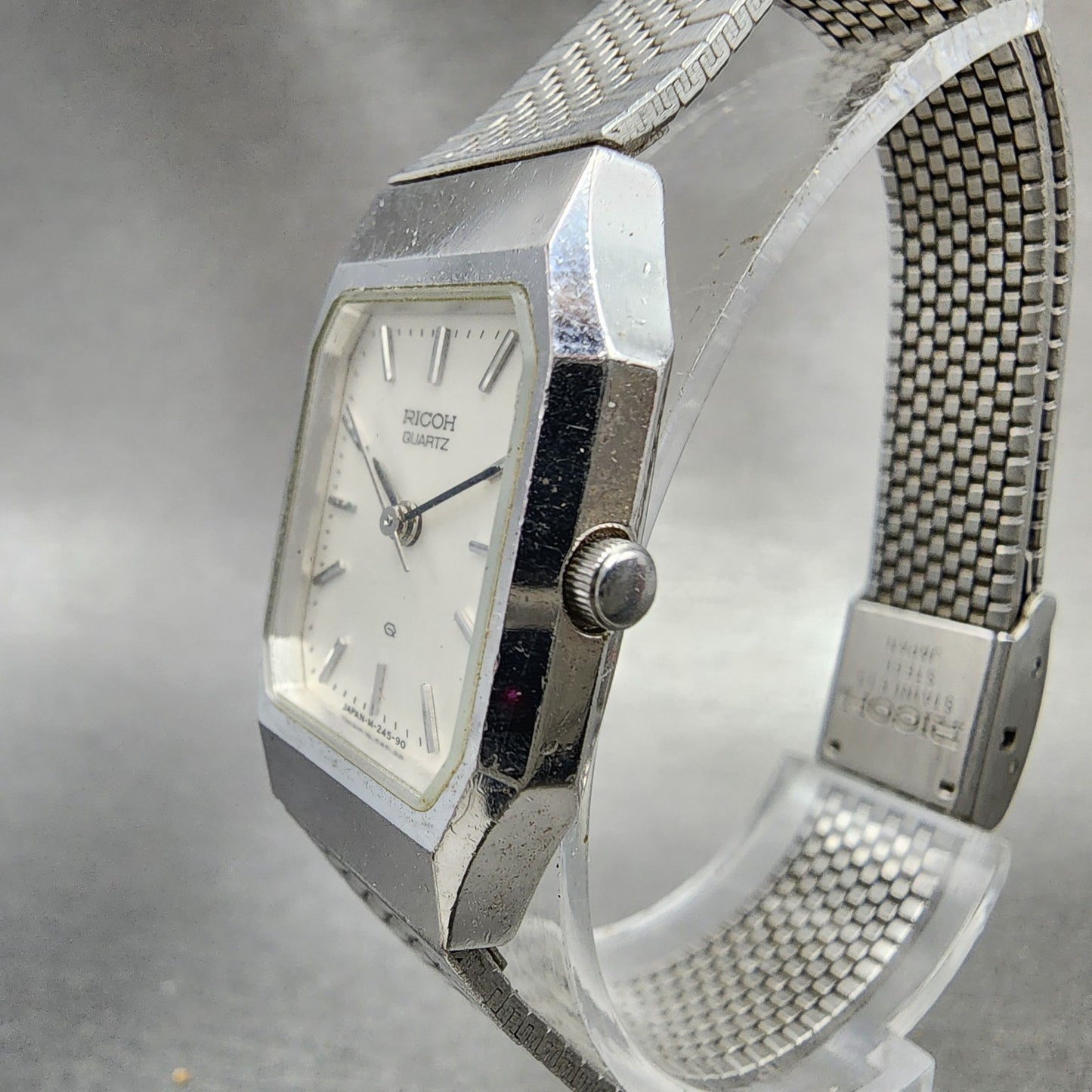 Ricoh Tank Watch Women 20mm White Dial Silver Tone Octagon New Battery2