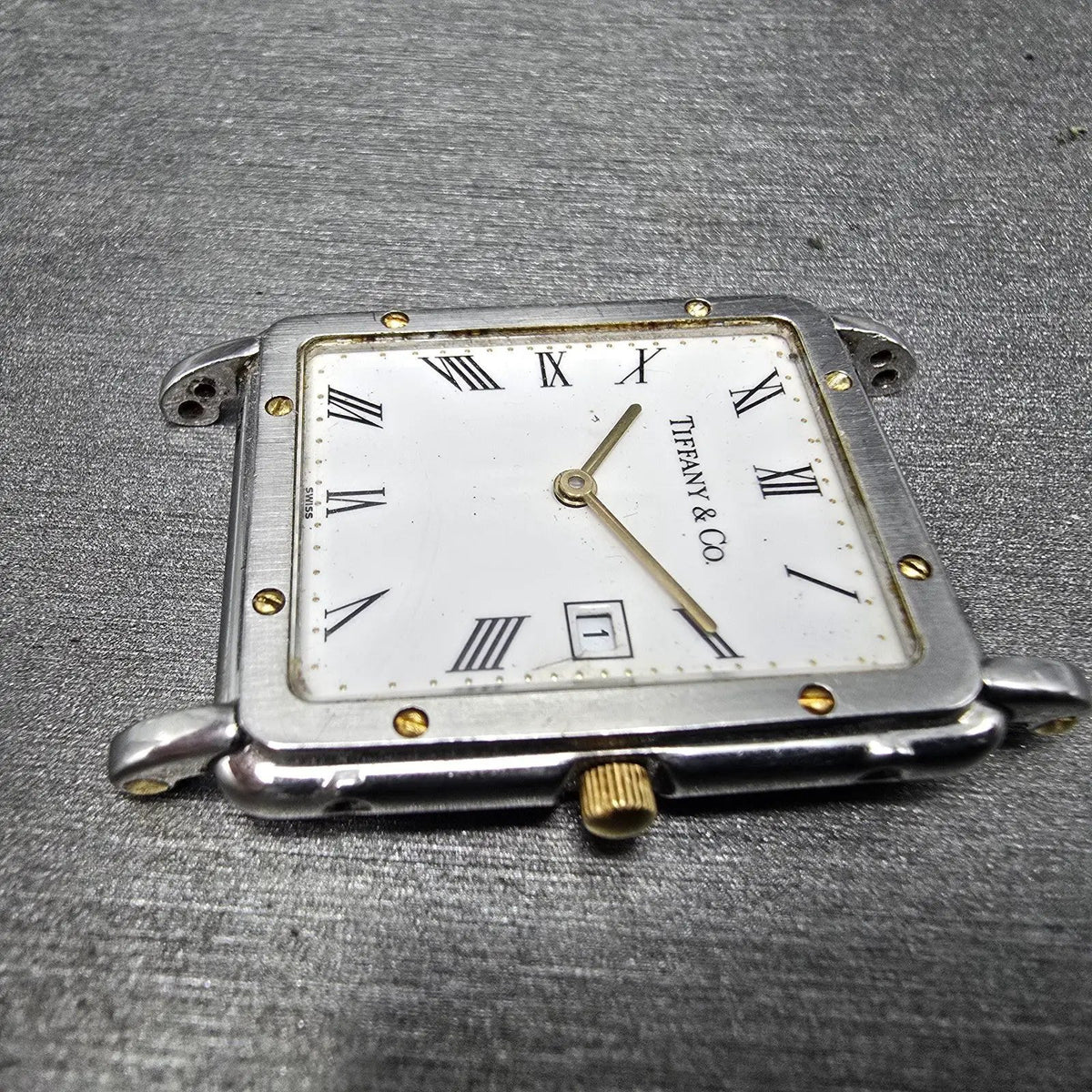 Tiffany & Co. Alexis Barthelay Tank Watch Men 25mm White Dial Steel Date PARTS6