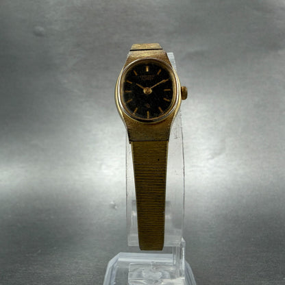 Citizen CQ Watch Women 16mm Black Dial Gold Tone Oval 3220-S16598 New Battery H75