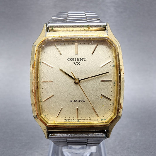 Orient VX Tank Watch Men 28mm Champange Dial Gold Tone Octagon READ!!!! New Batt0