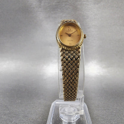 Omega De Ville Watch Women 16mm Gold Dial Gold Plated 791.0896 New Battery VTG5