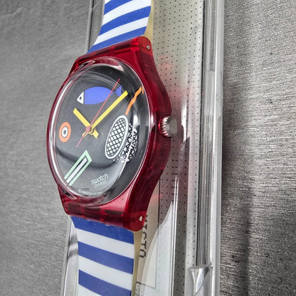Swatch Fritto Misto Watch Men 34mm Black Dial Red Case GR114 New Battery NOS2
