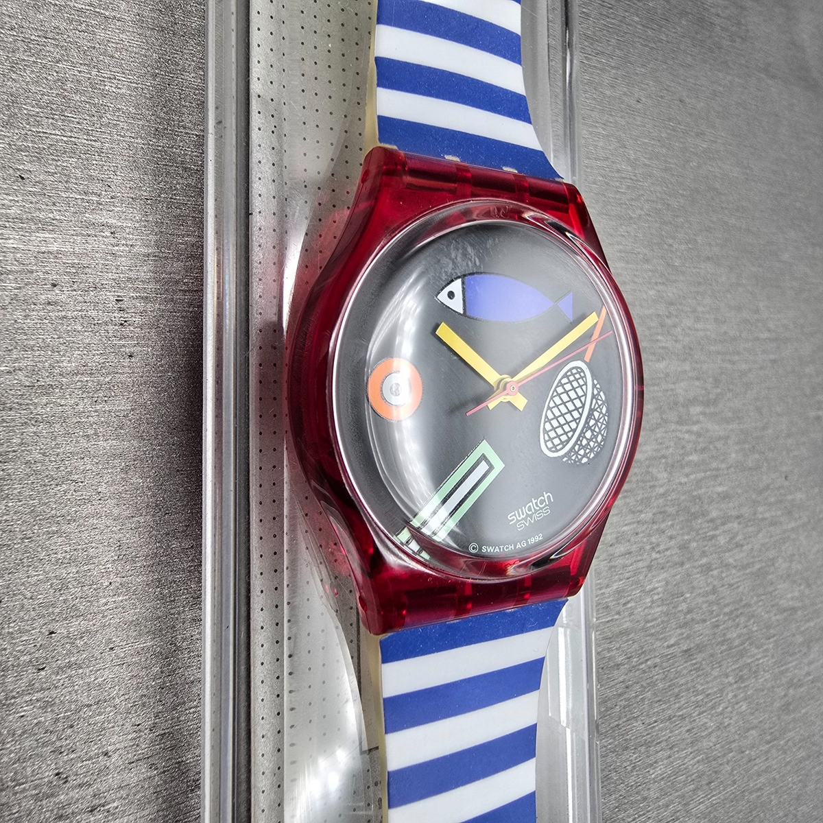 Swatch Fritto Misto Watch Men 34mm Black Dial Red Case GR114 New Battery NOS3