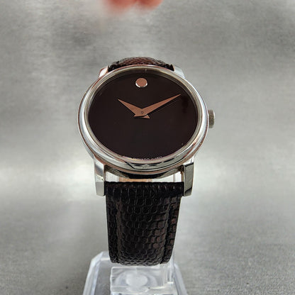 Movado Museum Watch Women 27mm Black Dial Stainless Steel Round New Battery