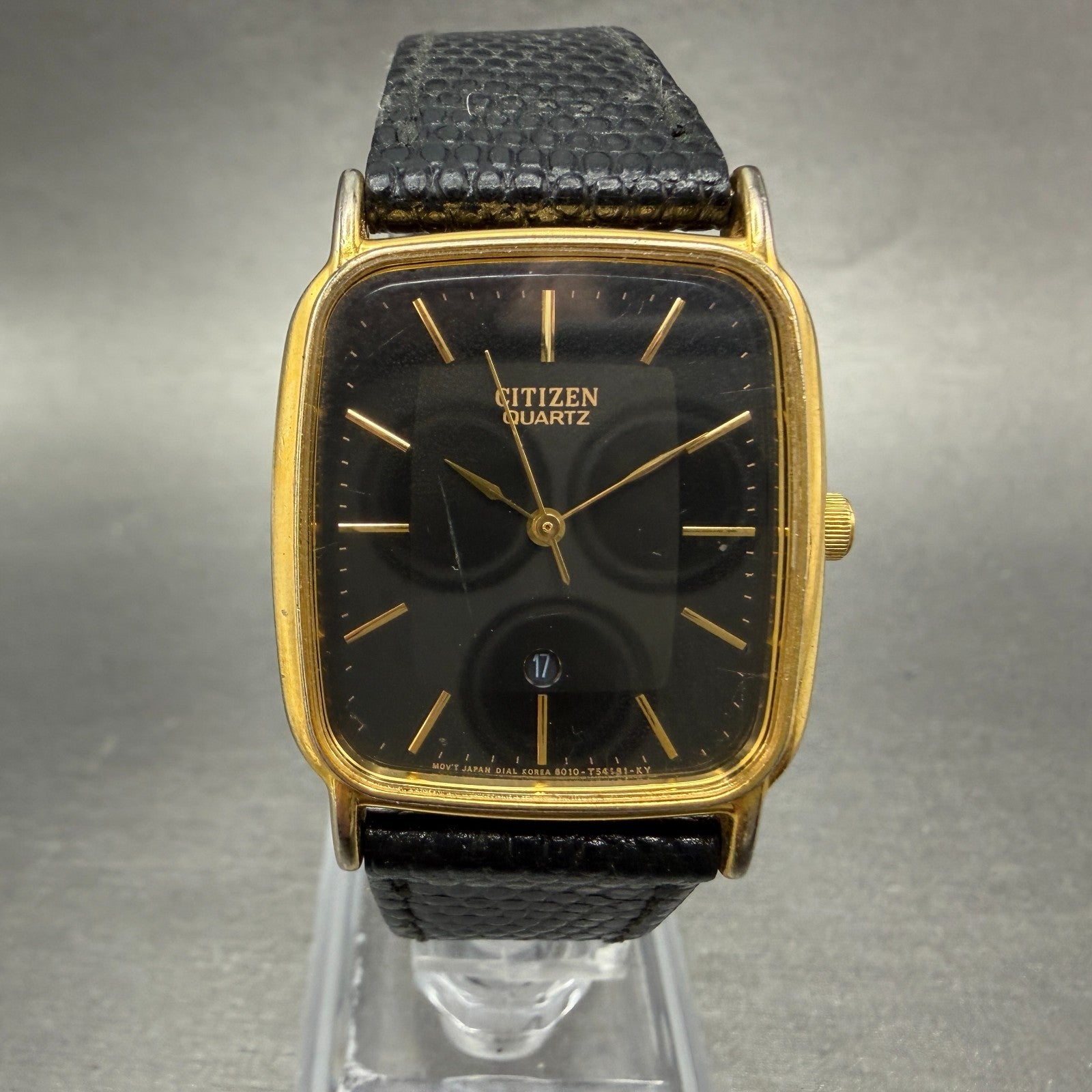 Citizen Tank Watch Men 27mm Black Dial Gold Tone Date Rectangle 6010-K00128 PART0