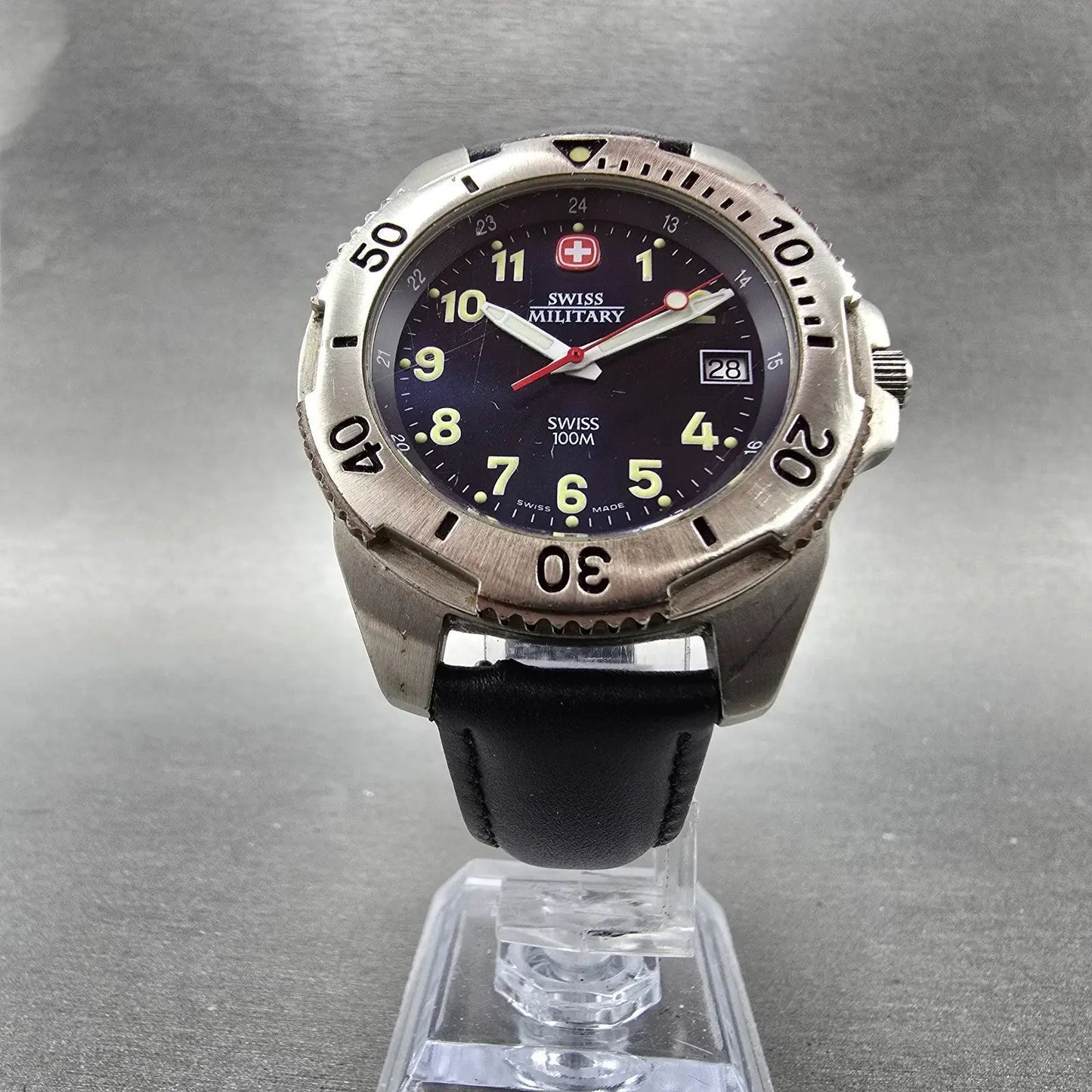 Wenger Swiss Military Dive Watch Men 39mm Blue Dial Steel Date 095.0489 New Batt6