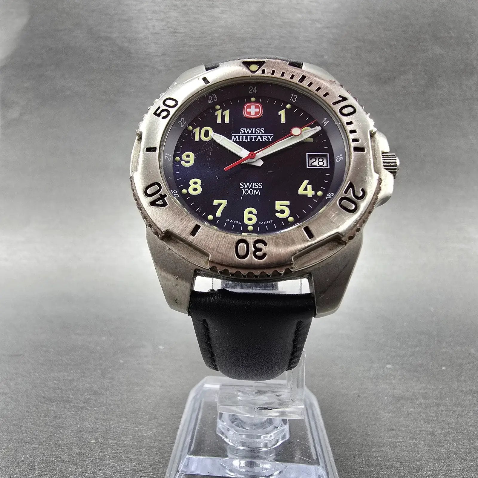 Wenger Swiss Military Dive Watch Men 39mm Blue Dial Steel Date 095.0489 New Batt6