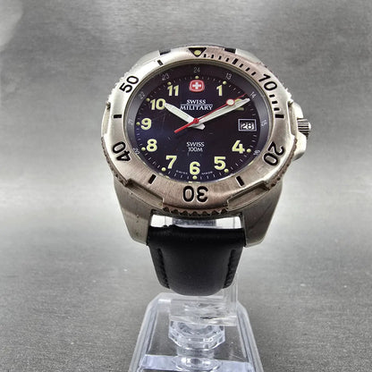 Wenger Swiss Military Dive Watch Men 39mm Blue Dial Steel Date 095.0489 New Batt6