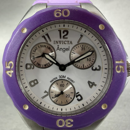 Invicta Angle Watch Women 38mm White Dial Steel Daydate Purple 0702 New battery1
