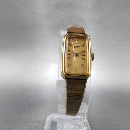VTG Seiko Watch Women 13mm Gold Dial Gold Tone Rectangle 13205779 New Battery5