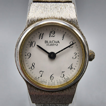 VTG Bulova Watch Women 18mm White Dial Silver Tone Round 91L06 New Battery