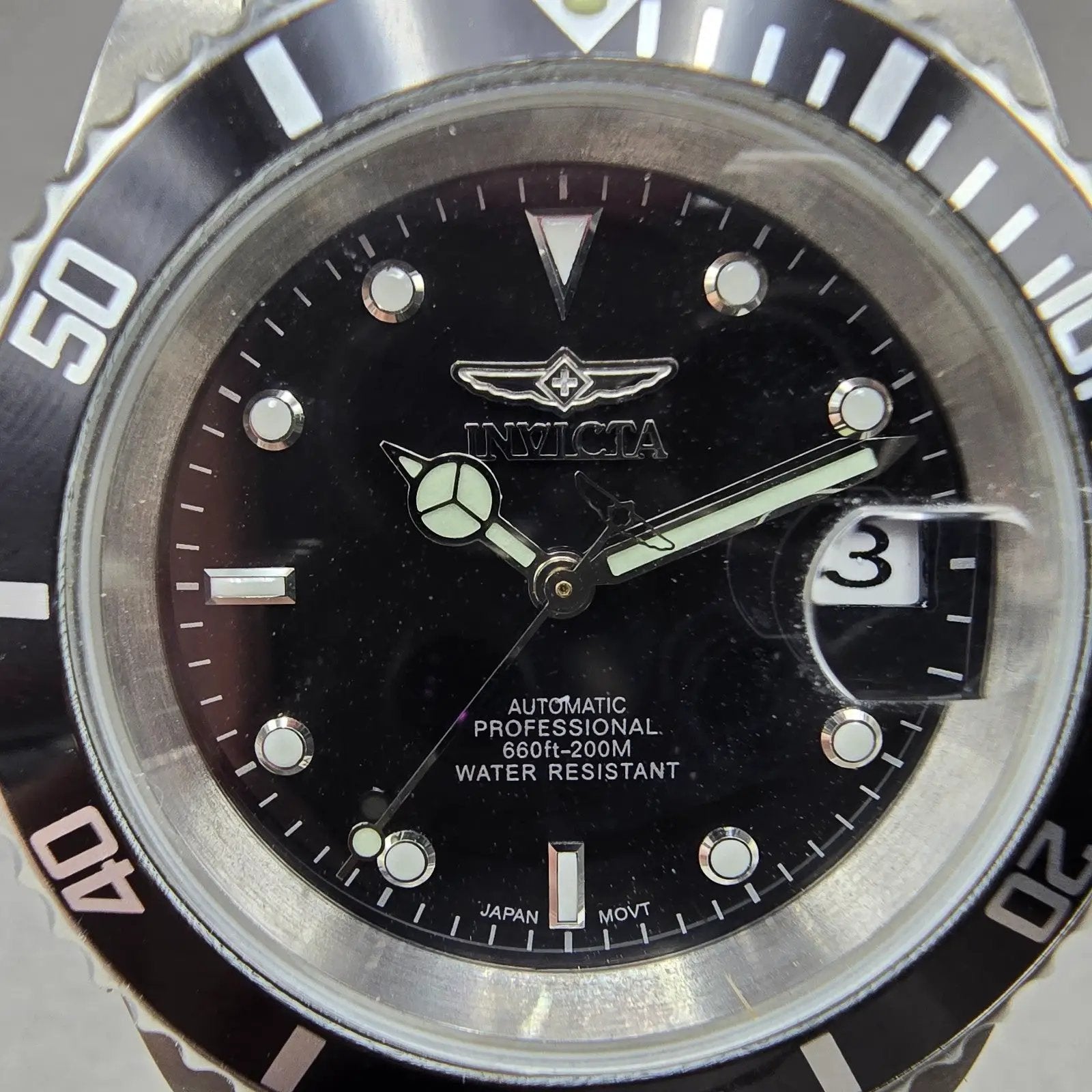Invicta Pro Diver Watch Men 40mm Black Dial Steel Date 8926 Automatic Runs IUNJ1