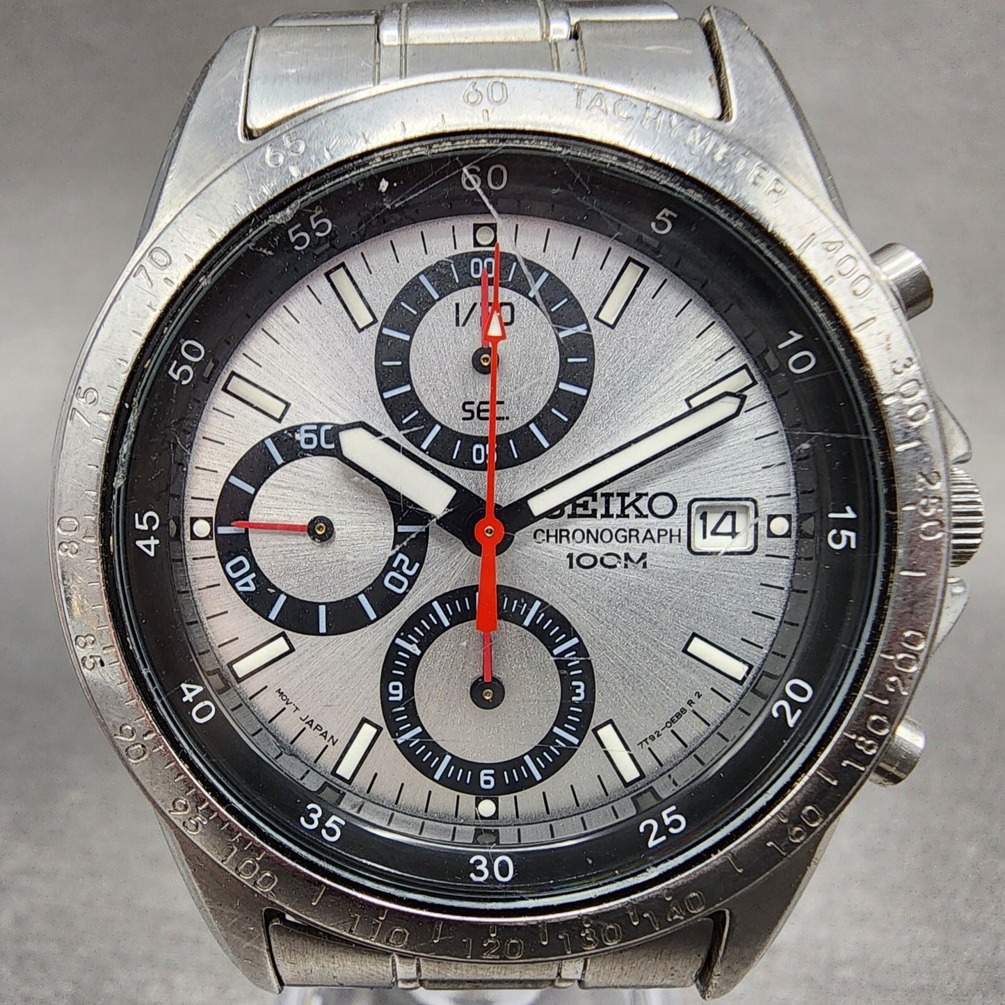Seiko Chronograph Watch Men 40mm Silver Dial silver Tone Date 7t920dw0 Newbatt1
