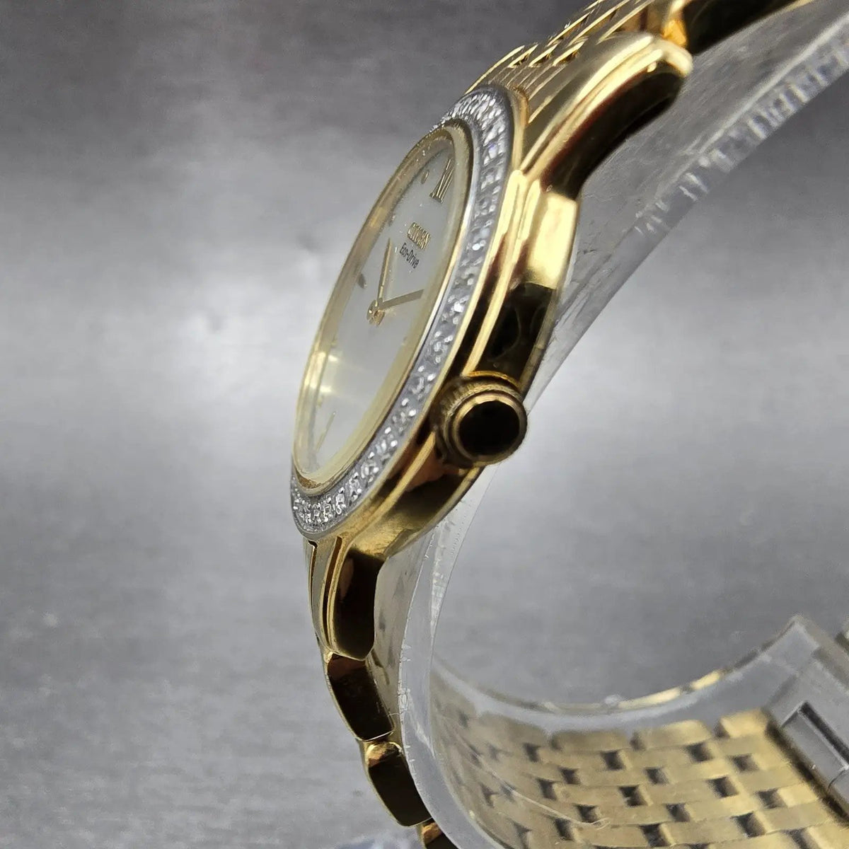 Citizen Eco-Drive Stiletto Watch Women 23mm MOP Dial Gold Diamonds Works2