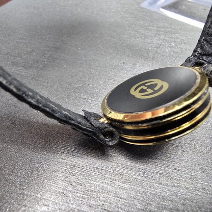 Gucci 2000L Watch Women 22mm Black Dial Gold Plated Round New Battery VTG NER10