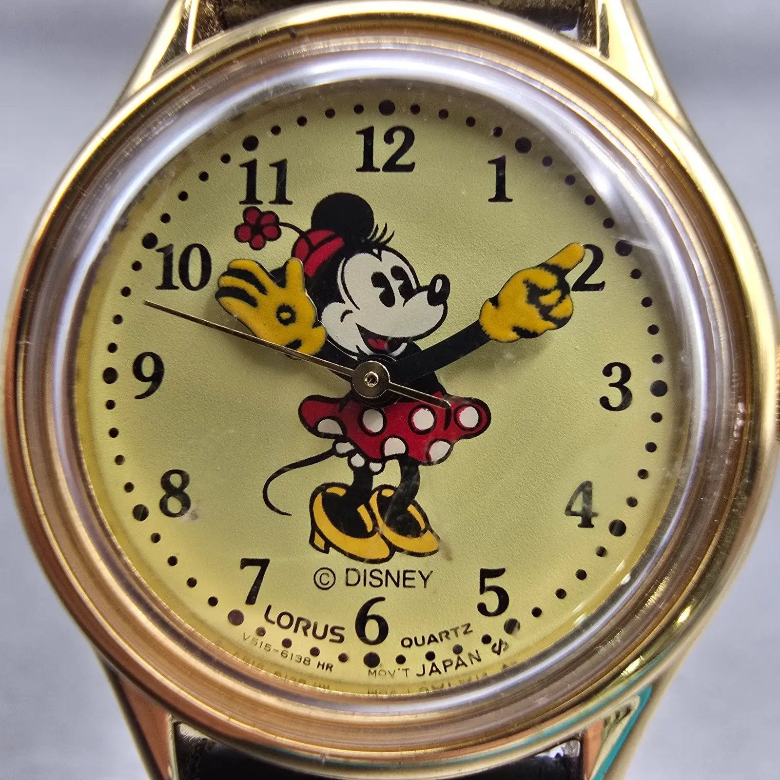 Lorus Minnie Mouse Watch Women 26mm Yellow Dial Gold Tone V515-6080 New Battery1
