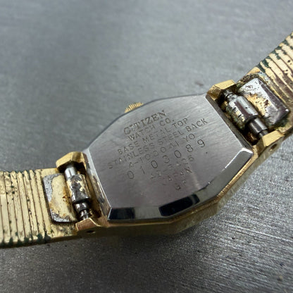 Citizen CQ Watch Women 17mm Champagne Dial Gold Tone Octagon 4-103041 NewBattery9