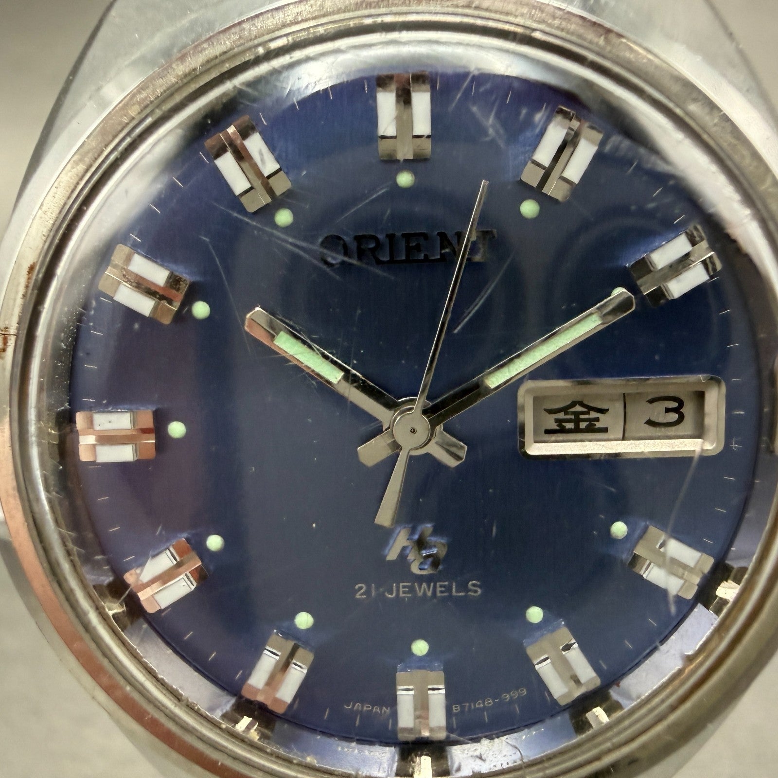 Orient Hi Ace Watch Men 38mm Blue Dial Steel Daydate Round Automatic Runs VTG1