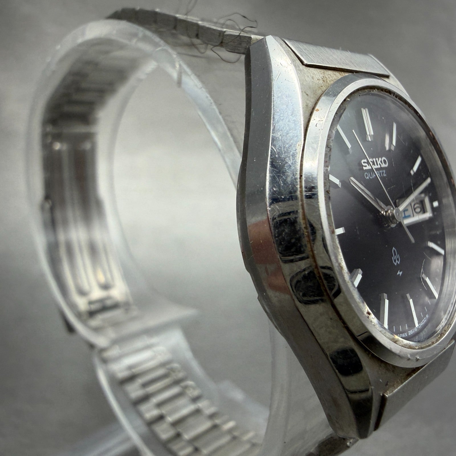 Seiko Watch Women 26mm Black Dial Silver Tone Daydate 2626-0050 New Battery VTG3