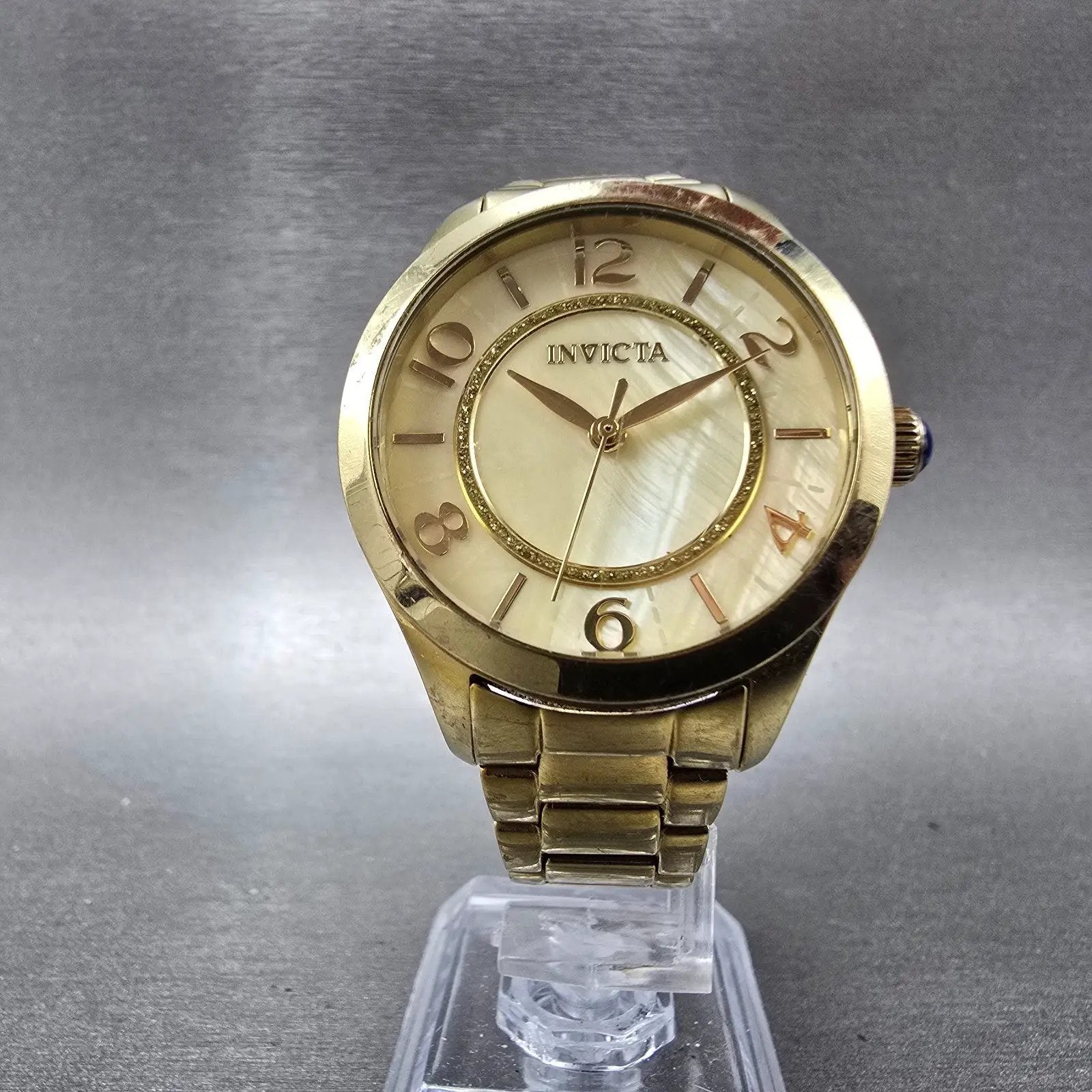 Invicta Watch Women 33mm MOP Dial Gold Tone Round 31105 New Battery Cream5