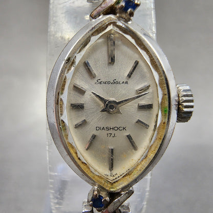 Seiko Solar Watch Women 15mm White Dial Silver Tone Manual 107840 Runs1