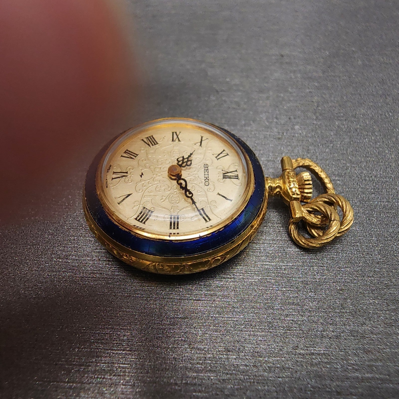 Seiko Pendent Watch Women 23mm Champagne Dial Gold & Blue Tone Manual Runs5